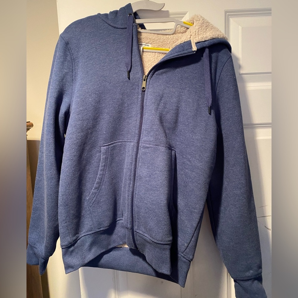 Blue Men’s Sherpa-Lined Full Zip Hooded Fleece Sweatshirt